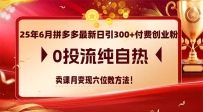 25年6月拼多多最新日引300+付费创业粉，0投流纯自热 卖课月变现六位数方法