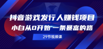 抖音游戏发行人赚钱项目，小白从0开始 一条暴富的路（29节视频课）