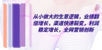 从小做大的商业逻辑，业绩增长翻倍，渠道快速裂变，利润稳定增长，全网营销创新