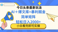今日头条2025最新蓝海玩法，操作简单，矩阵批量，轻松日入2000+
