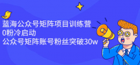 蓝海公众号矩阵项目训练营，0粉冷启动，公众号矩阵账号粉丝突破30w