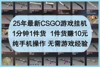 25年最新CSGO游戏挂机，1分钟1件货，1件货赚10元 纯手机操作 无需游戏经验
