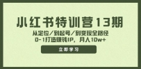 小红书特训营13期，从定位/到起号/到变现全路径，0-1打造赚钱IP，月入10w+