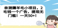 亲测薅羊毛小项目，2毛钱一个广告，提现无门槛！一天50+