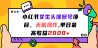 小红书女生头像账号项目，无脑操作“”单日最高收益2000+