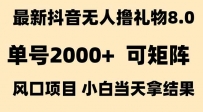 抖音无人撸礼物8.0玩法 全新风口 见效果快 全无人 单号当天产出2000+