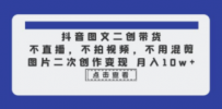 抖音图文二创带货，不直播，不拍视频，不用混剪，图片二次创作变现 月入10w