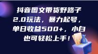 抖音图文带货野路子2.0玩法，暴力起号，单日收益500+，小白也可轻松上手！