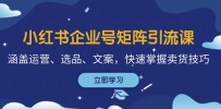 小红书企业号矩阵引流课，涵盖运营、选品、文案，快速掌握卖货技巧
