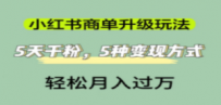 小红书商单升级玩法，5天千粉，5种变现渠道，轻松月入1万+