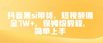 抖音黑SI带货，短视频佣金7W+，保姆级教程，简单上手【揭秘】