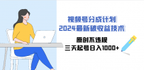 视频号分成计划2024最新破收益技术，原创不违规，三天起号日入1000+
