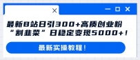 哔哩哔哩（B站）引流高质量创业粉教程：日引300+，“割韭菜”日稳定变现5000+！