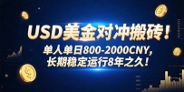USD美金对冲搬砖!单人单日800-2000CNY，长期稳定运行8年之久!