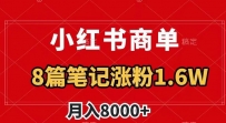 小红书商单最新玩法，8篇笔记涨粉1.6W，作品制作简单，月入8000+