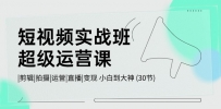 短视频实战班-超级运营课，|剪辑|拍摄|运营|直播|变现 小白到大神 (30节)