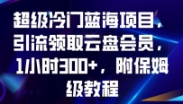 超级冷门蓝海项目，引流领取云盘会员，1小时300+，附保姆级教程