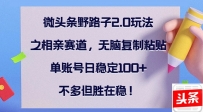 微头条野路子2.0玩法之相亲赛道，无脑复制粘贴，单账号日稳定100+，不…