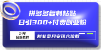 最新拼多多复制粘贴，日引300+付费创业粉，割韭菜月变现六位数