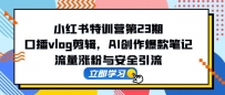 小红书特训营第23期，口播vlog剪辑，AI创作爆款笔记，流量涨粉与安全引流