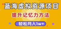 蓝海虚拟资源项目，提升记忆力方法，多种变现方式，轻松月入1W+【揭秘】