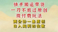 快手黑科技搬运带货，一刀不剪过原创，微付费投流玩法，轻松日入四位数…