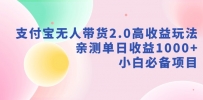 新风口：支付宝无人带货2.0高收益玩法，亲测单日收益1000+，小白项目