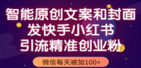 智能原创封面和创业文案，快手小红书引流精准创业粉，微信每天被加100+