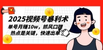 2025视频号暴利术，单号月赚10w，抓风口蹭热点是关键，快速出单