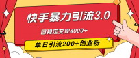 快手暴力引流3.0，最新玩法，单日引流200+创业粉，日稳定变现4000+