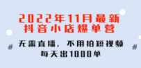 2022年11月最新抖音小店爆单训练营：无需直播，不用拍短视频，每天出1000单