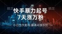 快手暴力起号，7天涨万粉，小白当天起号 多种变现方式，账号回收，单月…