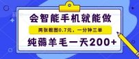 会智能手机就能做，两张截图0.7元，一分钟三单，纯薅羊毛一天200+
