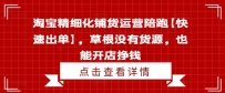 淘宝精细化铺货运营陪跑【快速出单】，草根没有货源，也能开店挣钱