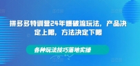 拼多多特训营24年爆破流玩法，产品决定上限，方法决定下限，各种玩法技巧落地实操