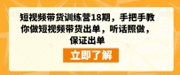 短视频带货训练营18期：零基础也能做，手把手教你制作爆款视频，听话照做，保证出单