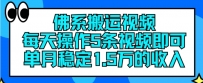 佛系搬运视频，每天操作5条视频，即可单月稳定15万的收人【揭秘】