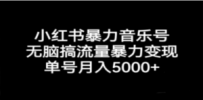小红书暴力音乐号，无脑搞流量暴力变现，单号月入5000+