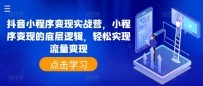 抖音小程序变现实战营，小程序变现的底层逻辑，轻松实现流量变现