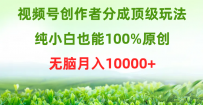 视频号创作者分成顶级玩法，纯小白也能100%原创，无脑月入10000+