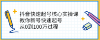 抖音快速起号核心实操课：教你新号快速起号，如何从0到100万过程