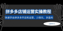 拼多多店铺运营实操教程：快速学会拼多多开店和运营，少踩坑，多盈利