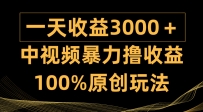 中视频暴力撸收益，日入3000＋，100%原创玩法，小白轻松上手多种变现方式