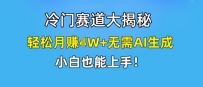 冷门赛道大揭秘，轻松月赚1W+无需AI生成，小白也能上手【揭秘】