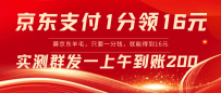 京东支付1分得16元实操到账200